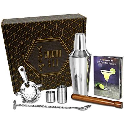 bar@drinkstuff Manhattan Cocktail Shaker Set with Recipe Book and Accessories bar@drinkstuff Manhattan Cocktail Shaker Set with Recipe Book and Accessories