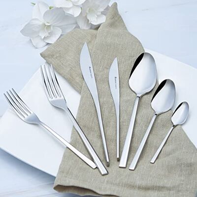 KARACA New Everest 84-Piece Cutlery Set for 12 People 18/10 Stainless Steel, Dinnerware Tableware Silverware Service, Includes Fork, Spoon, Knife, Dessert Fork,Teaspoon, Mirror Polished, Silver KARACA New Everest 84-Piece Cutlery Set for 12 People 18/10 Stainless Steel, Dinnerware Tableware Silverware Service, Includes Fork, Spoon, Knife, Dessert Fork,Teaspoon, Mirror Polished, Silver