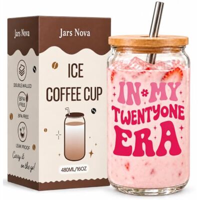 Jars Nova 21st Birthday Gifts for Girls 16OZ Glass Cups with Lids and Straws 21st Birthday Gifts for Best Friend Sister Gift Jars Nova 21st Birthday Gifts for Girls 16OZ Glass Cups with Lids and Straws 21st Birthday Gifts for Best Friend Sister Gift