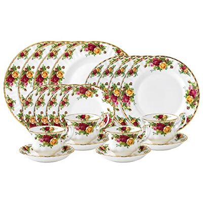 Royal Albert Old Country Roses 20 Piece Dinner Gift Set Vintage Serving Set for 4, with Bone China Tea Cup and Saucer Set, Dinner, Salad Plates, Bread & Butter Plates Floral Pattern Royal Albert Old Country Roses 20 Piece Dinner Gift Set Vintage Serving Set for 4, with Bone China Tea Cup and Saucer Set, Dinner, Salad Plates, Bread & Butter Plates Floral Pattern