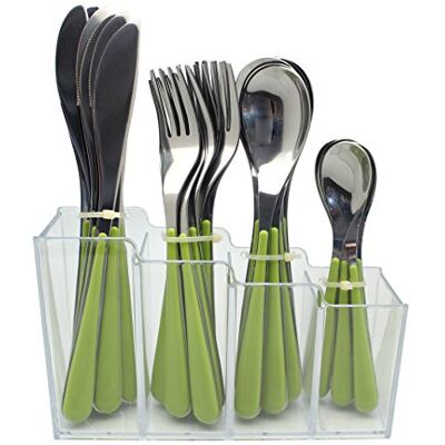 EXZACT Cutlery Set 24pcs Stainless Steel in a Plastic Holding Rack Color Handles 6 x Forks, 6 x Knives, 6 x Table Spoons, 6 x Tea Spoons EXZACT Cutlery Set 24pcs Stainless Steel in a Plastic Holding Rack Color Handles 6 x Forks, 6 x Knives, 6 x Table Spoons, 6 x Tea Spoons
