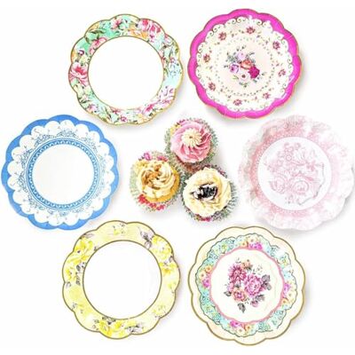 Talking Tables Pack of 24 Vintage Floral Paper Plates with Scalloped Edge, Truly Scrumptious Disposable Tableware For Birthday or Garden Party, Afternoon Tea, Baby Shower, Wedding 17.5cm Talking Tables Pack of 24 Vintage Floral Paper Plates with Scalloped Edge, Truly Scrumptious Disposable Tableware For Birthday or Garden Party, Afternoon Tea, Baby Shower, Wedding 17.5cm