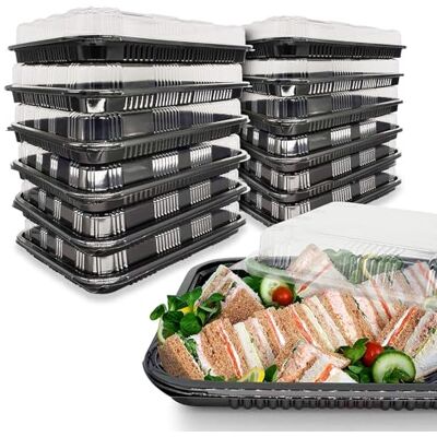 HIYAA Sandwich Platter Trays With Lids, Pack of 30 Reusable Plastic Catering Trays With Lids for Meal Prep, Cakes, Treats and Sandwiches HIYAA Sandwich Platter Trays With Lids, Pack of 30 Reusable Plastic Catering Trays With Lids for Meal Prep, Cakes, Treats and Sandwiches