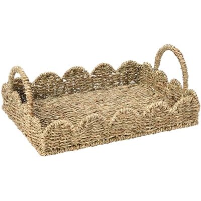 Household Essentials Seagrass Tray with Scalloped Edge, Natural Household Essentials Seagrass Tray with Scalloped Edge, Natural