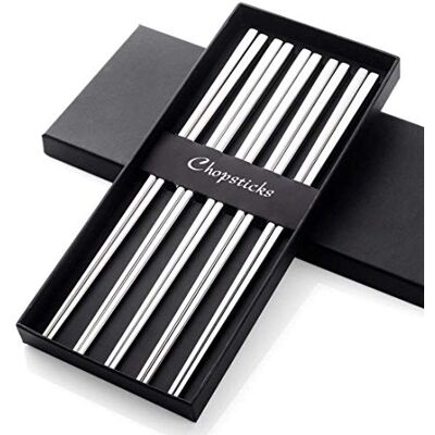 Buyer Star 5 Pairs Chopsticks Silver 304 18/10 Stainless Steel Reusable Metal Chopsticks Hollow Square Shape for Sushi Dinner Tableware Set Buyer Star 5 Pairs Chopsticks Silver 304 18/10 Stainless Steel Reusable Metal Chopsticks Hollow Square Shape for Sushi Dinner Tableware Set