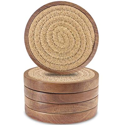 Eykao Wood Coasters for Drinks, Absorbent Coaster Sets of 5, Woven Drink Coasters for Coffee Table, Housewarming Gift for Farmhouse Home Decor, 4 inches Eykao Wood Coasters for Drinks, Absorbent Coaster Sets of 5, Woven Drink Coasters for Coffee Table, Housewarming Gift for Farmhouse Home Decor, 4 inches