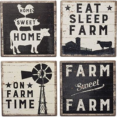 Primitives by Kathy 39412 Absorbent Stone Coasters, Stoneware, Farm Sweet Farm Primitives by Kathy 39412 Absorbent Stone Coasters, Stoneware, Farm Sweet Farm