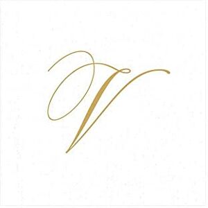 Caspari " Signature Gold Initial V Paper Linen Cocktail Napkins, White Pearl, Pack of 30 Caspari " Signature Gold Initial V Paper Linen Cocktail Napkins, White Pearl, Pack of 30