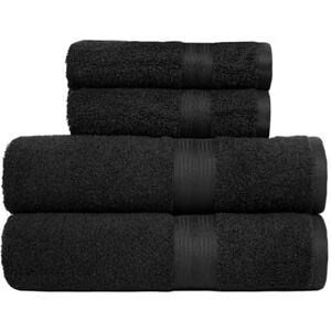 Amazon Basics 4 Piece Fade resistant towel set for bathroom, 100% Cotton soft and absorbent, 2 Bath + 2 Hand Towels, Black Amazon Basics 4 Piece Fade resistant towel set for bathroom, 100% Cotton soft and absorbent, 2 Bath + 2 Hand Towels, Black