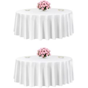 VEVOR White Round Tablecloths 2 Pack, 120 Inches in Diameter, Stain- & Wrinkle- Resistant, Machine Washable Table Clothes, Polyester Fabric Table Covers for Wedding, Party, Banquet, Formal Events VEVOR White Round Tablecloths 2 Pack, 120 Inches in Diameter, Stain- & Wrinkle- Resistant, Machine Washable Table Clothes, Polyester Fabric Table Covers for Wedding, Party, Banquet, Formal Events