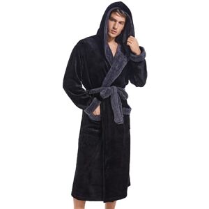 Inner Wish Mens Hooded Robe, Plush Long Bath robes Cozy Warm Bathrobe Fuzzy male Spa Robe With Pockets, Black+dark Grey, L/XL Inner Wish Mens Hooded Robe, Plush Long Bath robes Cozy Warm Bathrobe Fuzzy male Spa Robe With Pockets, Black+dark Grey, L/XL