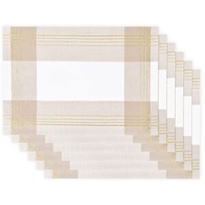 Deco Mex Set of 6 Jacquard Placemats - 33x45 cm Beige & White Deco Mex Set of 6 Jacquard Placemats - 33x45 cm Beige & White