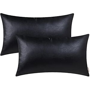 BRAWARM Decorative Throw Pillow Covers, Faux Leather Throw Pillow Cushion Covers, Solid Faux Leather Couch Cases for Living Room Garden Bed, Black, 30cm x 50cm, Pack of 2 BRAWARM Decorative Throw Pillow Covers, Faux Leather Throw Pillow Cushion Covers, Solid Faux Leather Couch Cases for Living Room Garden Bed, Black, 30cm x 50cm, Pack of 2