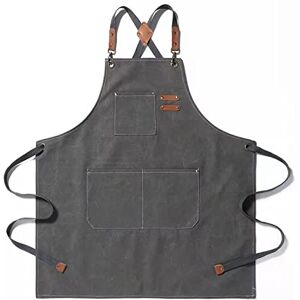 Tosewever Canvas Cross Back Chef Cotton Aprons for Men Women with Large Pockets, Grey, Medium Tosewever Canvas Cross Back Chef Cotton Aprons for Men Women with Large Pockets, Grey, Medium