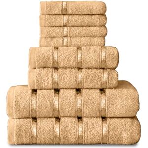GC GAVENO CAVAILIA 8 Piece Towel Bale Set, Quick Dry Highly Absorbent Cotton 450 Towels Sets Bathroom, 4x Face Towel 2x Hand Towels 2x Bath Towels, Peach GC GAVENO CAVAILIA 8 Piece Towel Bale Set, Quick Dry Highly Absorbent Cotton 450 Towels Sets Bathroom, 4x Face Towel 2x Hand Towels 2x Bath Towels, Peach