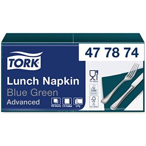 Tork 477874 Soft Blue Green Lunch Napkin / 3 Ply Advanced, Unprinted Serviette in Blue Green / 10 x 150 Sheets (WxL: 16.3cm x 16.5cm) Tork 477874 Soft Blue Green Lunch Napkin / 3 Ply Advanced, Unprinted Serviette in Blue Green / 10 x 150 Sheets (WxL: 16.3cm x 16.5cm)