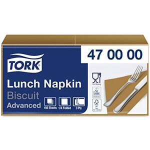 Tork 470000 Soft Biscuit Lunch Napkin / 3 Ply Advanced, Unprinted Serviette in Light Brown / 10 x 150 Sheets (WxL: 16.3cm x 16.5cm) Tork 470000 Soft Biscuit Lunch Napkin / 3 Ply Advanced, Unprinted Serviette in Light Brown / 10 x 150 Sheets (WxL: 16.3cm x 16.5cm)
