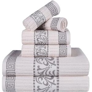 Superior Greek Pattern Decorative 6-Piece Towel Set, Absorbent Premium Cotton, Decor for Bathroom, Spa, Includes 2 Hand, 2 Face, and 2 Bath Towels, Home Essentials, Athens Collection, Ivory-Chrome Superior Greek Pattern Decorative 6-Piece Towel Set, Absorbent Premium Cotton, Decor for Bathroom, Spa, Includes 2 Hand, 2 Face, and 2 Bath Towels, Home Essentials, Athens Collection, Ivory-Chrome
