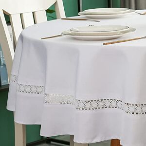 EHouseHome Heavy Duty Fabric Tablecloth with White Lace-Waterproof/Wrinkle Free/Stain Resistant/Oil Proof-for Dining, Indoor & Outdoor, Wedding, Holiday,White,Round 70 Inch EHouseHome Heavy Duty Fabric Tablecloth with White Lace-Waterproof/Wrinkle Free/Stain Resistant/Oil Proof-for Dining, Indoor & Outdoor, Wedding, Holiday,White,Round 70 Inch