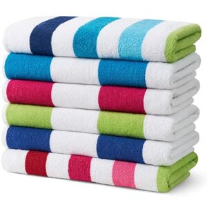 BEN KAUFMAN SALES CO Kaufman 6 Pack Yarn Dye Cotton Oversized 30x60 Highly Absorbent, Quick Dry, Brightly Colored Classic Cabana Stripe Beach, Pool,Camp, Back to School and Bath Towel BEN KAUFMAN SALES CO Kaufman 6 Pack Yarn Dye Cotton Oversized 30x60 Highly Absorbent, Quick Dry, Brightly Colored Classic Cabana Stripe Beach, Pool,Camp, Back to School and Bath Towel