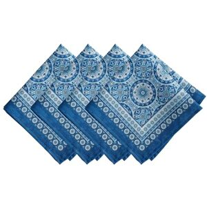 Elrene Home Fashions Vietri Medallion Blue Coastal Block Print Stain & Water Resistant Indoor/Outdoor Cloth Dinner Napkins, Set of 4, 17"x17 Elrene Home Fashions Vietri Medallion Blue Coastal Block Print Stain & Water Resistant Indoor/Outdoor Cloth Dinner Napkins, Set of 4, 17"x17