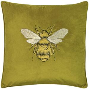Paoletti Hortus Embroidered Bee Piped Velvet Cushion Cover - Olive - One Size Paoletti Hortus Embroidered Bee Piped Velvet Cushion Cover - Olive - One Size