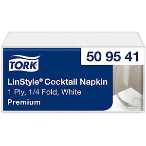 Tork LinStyle White Cocktail Napkin, 1/4 fold, Durable, 24 x 24cm, 14 x 100 Napkins, 509541 Tork LinStyle White Cocktail Napkin, 1/4 fold, Durable, 24 x 24cm, 14 x 100 Napkins, 509541