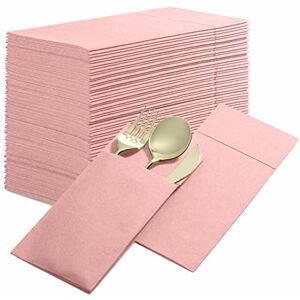 Pink Linen-Feel Dinner Napkins with Flatware Pocket - Dinner Napkins Pink Linen-Feel Dinner Napkins with Flatware Pocket - Dinner Napkins