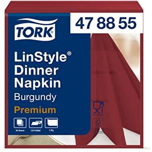 Tork 478855 Premium Linstyle Burgundy Dinner Napkin / 1 Ply Absorbent Unprinted Serviette in Dark Red / 12 x 50 Sheets (WxL: 19.5cm x 19.5cm) Tork 478855 Premium Linstyle Burgundy Dinner Napkin / 1 Ply Absorbent Unprinted Serviette in Dark Red / 12 x 50 Sheets (WxL: 19.5cm x 19.5cm)