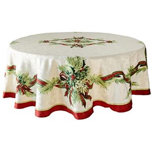 Benson Mills Christmas Ribbons Engineered Printed Fabric Table Cloth, Winter, Holiday and Christmas Tablecloth (70" Round, Xmas Ribbons) Benson Mills Christmas Ribbons Engineered Printed Fabric Table Cloth, Winter, Holiday and Christmas Tablecloth (70" Round, Xmas Ribbons)