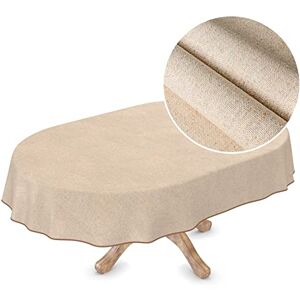 ANRO Beige Cotton-Polyester Oval Tablecloth - Tablecloth ANRO Beige Cotton-Polyester Oval Tablecloth - Tablecloth