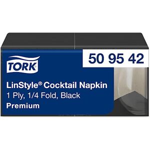 Tork LinStyle Black Cocktail Napkin, 1/4 Fold 1-ply, 23 cm x 23 cm, 1 x 100 Napkins, 509542 Tork LinStyle Black Cocktail Napkin, 1/4 Fold 1-ply, 23 cm x 23 cm, 1 x 100 Napkins, 509542