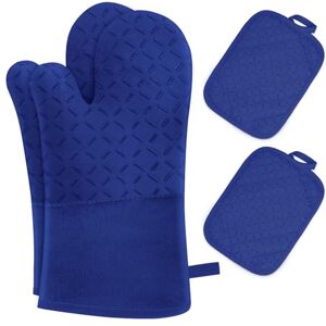 MILcea Oven Gloves Pot Holders Set of 4 Oven Gloves Heat Resistant up to 300 °C Non-Slip Extension Soft Oven Gloves Blue MILcea Oven Gloves Pot Holders Set of 4 Oven Gloves Heat Resistant up to 300 °C Non-Slip Extension Soft Oven Gloves Blue