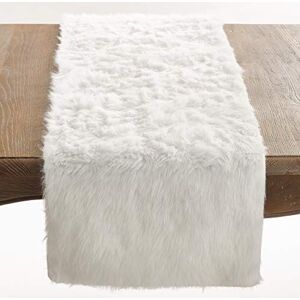 SARO LIFESTYLE Faux Fur Design Topper Table Runner, White, 15"x54", 197.W1554B SARO LIFESTYLE Faux Fur Design Topper Table Runner, White, 15"x54", 197.W1554B