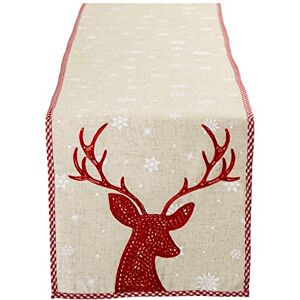 DII Holiday Decorative Table Runner Red Reindeer Embroidered, 14x70 DII Holiday Decorative Table Runner Red Reindeer Embroidered, 14x70
