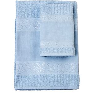FILET Guest Towel Set with Aida Insert for Embroidery, Made of 100% Cotton Terry Towelling, Soft and Absorbent, Skin-Friendly, 100% Made in Italy, Solid Colour, Sky Blue FILET Guest Towel Set with Aida Insert for Embroidery, Made of 100% Cotton Terry Towelling, Soft and Absorbent, Skin-Friendly, 100% Made in Italy, Solid Colour, Sky Blue