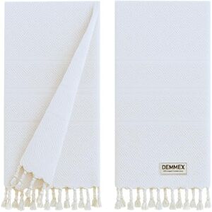 DEMMEX Certified Organic & OEKO-TEX Turkish Cotton Hand Towels Set of 2, Quick Dry, Absorbent for Bathroom, Kitchen, Travel – Soft Diamond Weave, Prewashed, 46X92cm (Vintage White) DEMMEX Certified Organic & OEKO-TEX Turkish Cotton Hand Towels Set of 2, Quick Dry, Absorbent for Bathroom, Kitchen, Travel – Soft Diamond Weave, Prewashed, 46X92cm (Vintage White)