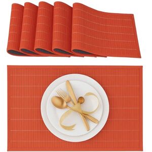 Relaxdays Place Mat Set, 6x Coaster, Tableware, Drinks, Table Protector, Square, 45 x 30 cm, Bamboo, Stylish, Red, Wood Relaxdays Place Mat Set, 6x Coaster, Tableware, Drinks, Table Protector, Square, 45 x 30 cm, Bamboo, Stylish, Red, Wood