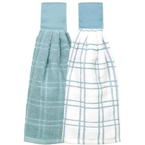 Ritz 100% Cotton Hanging Tie Towels, Dew, 2 Pack Checked & Solid Ritz 100% Cotton Hanging Tie Towels, Dew, 2 Pack Checked & Solid