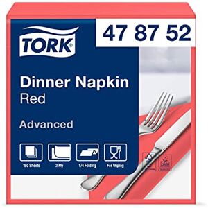Tork 478752 Red Dinner Napkin / 2 Ply Advanced, Unprinted Serviette in Red / 12 x 150 Sheets (WxL: 19.5cm x 19.5cm) Tork 478752 Red Dinner Napkin / 2 Ply Advanced, Unprinted Serviette in Red / 12 x 150 Sheets (WxL: 19.5cm x 19.5cm)