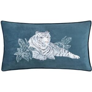 Paoletti Odisha White Tiger Embroidered Cushion Cover - Blue - 30x50cm Paoletti Odisha White Tiger Embroidered Cushion Cover - Blue - 30x50cm