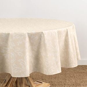 Elrene Home Fashions Camile Floral Damask-Scroll Water- and Stain-Resistant Vinyl Tablecloth with Flannel Backing, 60 Inches X 84 Inches, Oval, Ivory Elrene Home Fashions Camile Floral Damask-Scroll Water- and Stain-Resistant Vinyl Tablecloth with Flannel Backing, 60 Inches X 84 Inches, Oval, Ivory