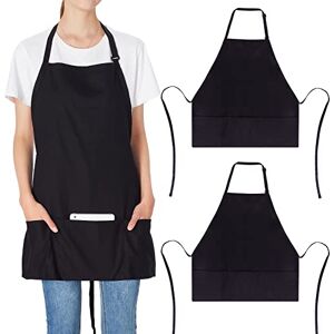 Jubatus 2 Pack 3 Pockets 100% Cotton Adjustable Bib Apron Chef Kitchen Cooking Aprons for Women Men, Black Jubatus 2 Pack 3 Pockets 100% Cotton Adjustable Bib Apron Chef Kitchen Cooking Aprons for Women Men, Black