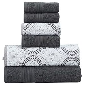 Modern Threads Capri 6-Piece Reversible Yarn Dyed Jacquard Towel Set Bath Towels, Hand Towels, & Washcloths Super Absorbent & Quick Dry 100% Combed Cotton, Coal Modern Threads Capri 6-Piece Reversible Yarn Dyed Jacquard Towel Set Bath Towels, Hand Towels, & Washcloths Super Absorbent & Quick Dry 100% Combed Cotton, Coal