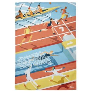 Coucke Printed Cotton Tea Towel, Wim' Les Athletes, 50 x 75 cm Coucke Printed Cotton Tea Towel, Wim' Les Athletes, 50 x 75 cm