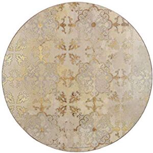 Creative Labs Cork-Backed Round Placemats Set of 4, 29cm , Table Mats with Printed Gold Impressions Design Coasters, Gold / Grey Creative Labs Cork-Backed Round Placemats Set of 4, 29cm , Table Mats with Printed Gold Impressions Design Coasters, Gold / Grey