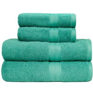 Amazon Basics 4 Piece Fade resistant towel set for bathroom, 100% Cotton soft and absorbent, 2 Bath + 2 Hand Towels, Teal Amazon Basics 4 Piece Fade resistant towel set for bathroom, 100% Cotton soft and absorbent, 2 Bath + 2 Hand Towels, Teal