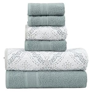 Modern Threads Capri 6-Piece Reversible Yarn Dyed Jacquard Towel Set Bath Towels, Hand Towels, & Washcloths Super Absorbent & Quick Dry 100% Combed Cotton, Ivy Modern Threads Capri 6-Piece Reversible Yarn Dyed Jacquard Towel Set Bath Towels, Hand Towels, & Washcloths Super Absorbent & Quick Dry 100% Combed Cotton, Ivy