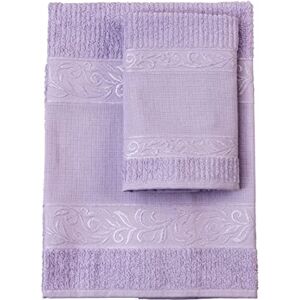 FILET Guest Towel Set with Aida Insert to Embroider, Made of 100% Cotton Terry Towelling, Soft and Absorbent, Skin-Friendly, 100% Made in Italy, Solid Colour, Lilac FILET Guest Towel Set with Aida Insert to Embroider, Made of 100% Cotton Terry Towelling, Soft and Absorbent, Skin-Friendly, 100% Made in Italy, Solid Colour, Lilac