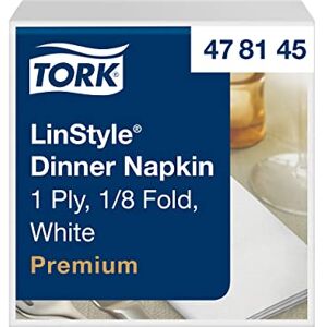 Tork 478145 Premium Linstyle White Dinner Napkin 1/8 Folded / 1 Ply Absorbent Unprinted Serviette in White / 12 x 50 Sheets (WxL: 9.8cm x 19.5cm) Tork 478145 Premium Linstyle White Dinner Napkin 1/8 Folded / 1 Ply Absorbent Unprinted Serviette in White / 12 x 50 Sheets (WxL: 9.8cm x 19.5cm)